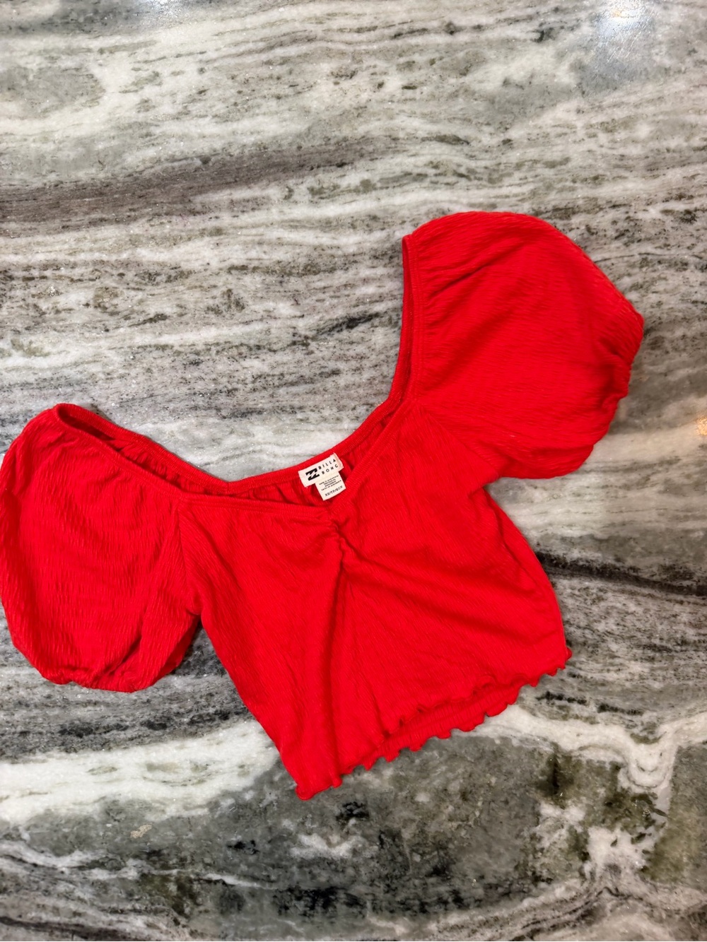 Billabong Red Puff-Sleeve Crop Top